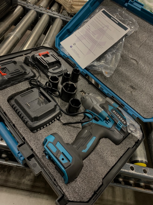 Photo 1 of Upgrade 1300N.m/1000Ft-lbs Cordless Impact Wrench, 2x 5.0AH Battery, 1/2 Inch Electric Impact Gun, Fast Charger, Power Impact Wrench for Truck RV Heavy-duty with 5 Sockets(17mm,19mm,21mm,24mm,32mm)