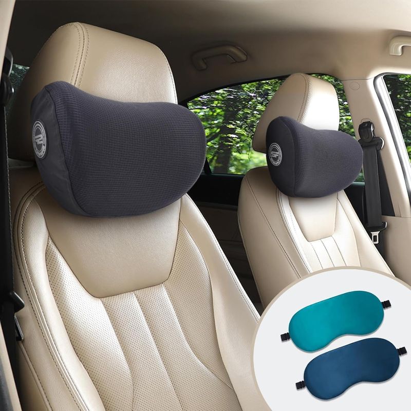 Photo 1 of SPRFUFLY 2 Pack Car Headrest Pillow, Extra Soft Car Pillow, 100% Memory Foam Car Neck Pillow for Driving - Universal Fit Travel Car Rest Pillow for Pain Relief While Driving(Comes with 2 Eye Masks)