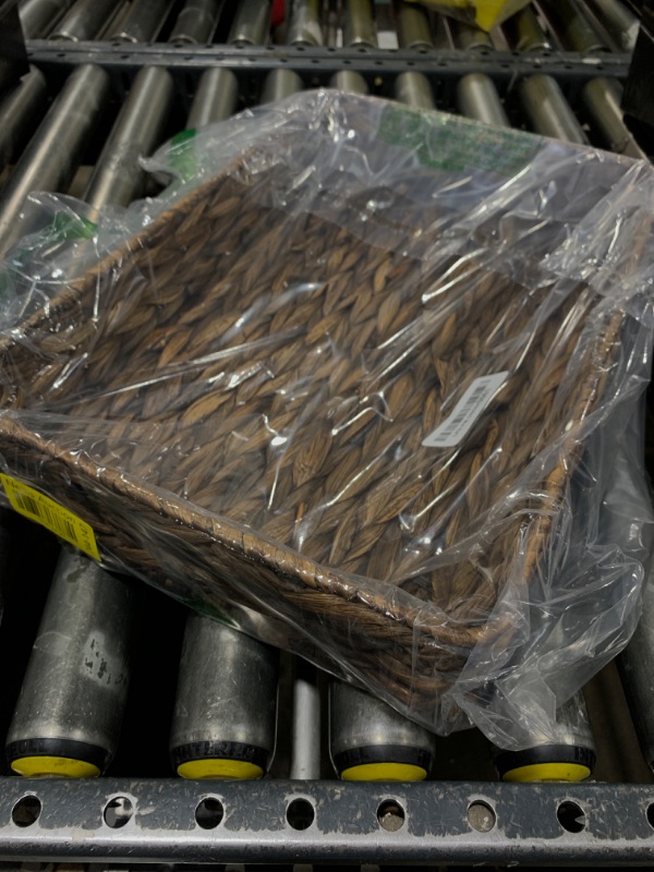 Photo 1 of Water Hyacinth Woven Serving Tray Rectangular Hand-Woven Wicker Storage Trays for Coffee/Breakfast/Dessert/Fruit/Bread (Brown-Large)