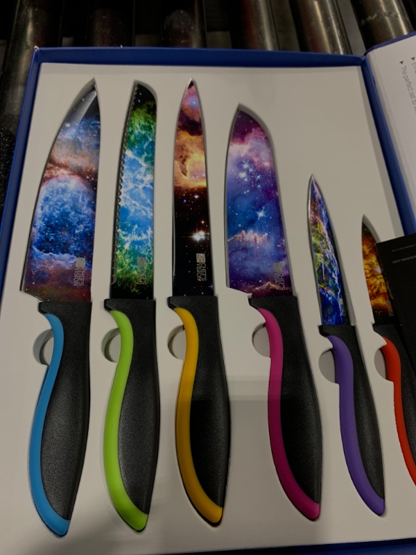 Photo 1 of CHEF'S VISION Cosmos Knife Set - 6-Piece Stainless Steel Cutting Knives Set for Kitchen with Vibrant Cosmos Design - Great House Warming Gift for Women or Men - Unique Kitchen Knife Set Gift