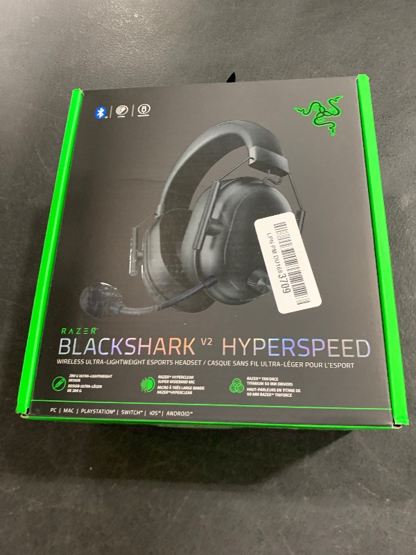 Photo 1 of Razer BlackShark V2 HyperSpeed Wireless Gaming Headset: 280g Lightweight - THX Spatial Audio - Bendable Mic - 50mm Drivers - 2.4GHz, Bluetooth or USB - 70 Hr Battery w/USB Type C Charging - Black