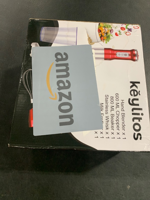 Photo 1 of Keylitos 5 in 1 Immersion Hand Blender Mixer, [Upgraded] 1000W Handheld Stick Blender with 600ML Chopper, 800ML Beaker, Whisk and Milk Frother for Smoothie, Baby Food, Sauces Red,Puree, Soup (Red)