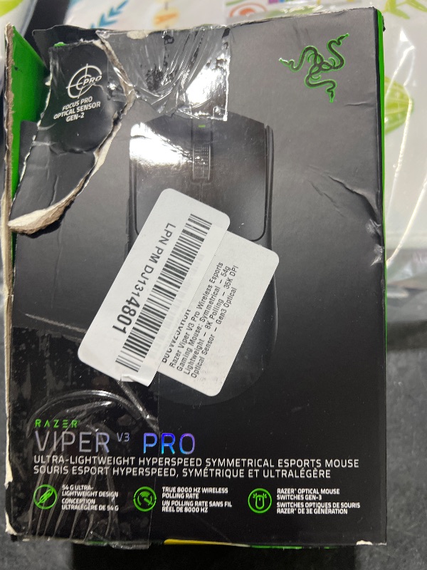 Photo 1 of Razer Viper V3 Pro Wireless Esports Gaming Mouse: Symmetrical - 54g Lightweight - 8K Polling - 35K DPI Optical Sensor - Gen3 Optical Switches - 8 Programmable Buttons - 95 Hr Battery - Black