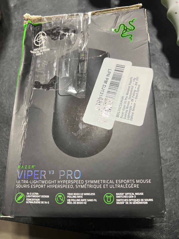 Photo 1 of Razer Viper V3 Pro Wireless Esports Gaming Mouse: Symmetrical - 54g Lightweight - 8K Polling - 35K DPI Optical Sensor - Gen3 Optical Switches - 8 Programmable Buttons - 95 Hr Battery - Black