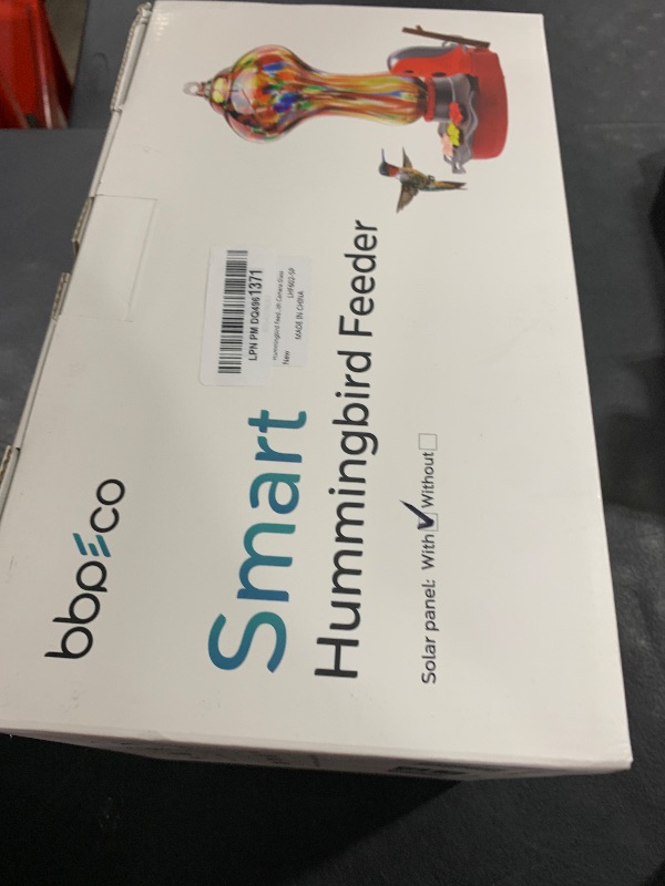 Photo 1 of BBPECO Glass Smart Hummingbird Feeder with 2K HD Camera Solar Powered - AI Identify & Water Detection, Instant Notification, Leakproof & Ant Moat, Work with Alexa & Google Assistant