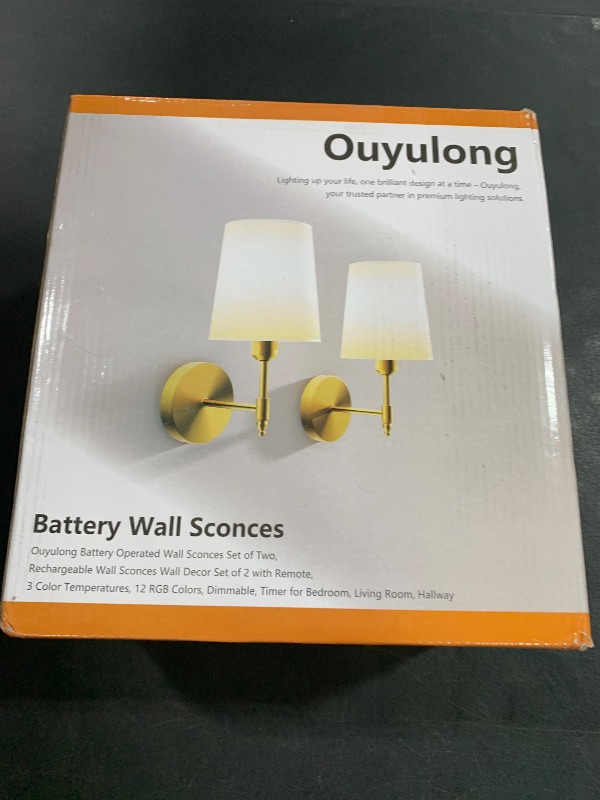Photo 1 of Ouyulong Battery Operated Wall Sconces Set of 2, Wireless Rechargeable Dimmable Wall Light with 5600mAh RGB Bulb and Remote for Bedroom, Living Room, Hallway (Gold)