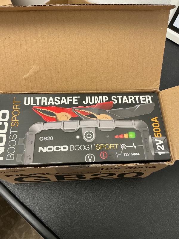 Photo 3 of NOCO Boost Sport GB20 500A UltraSafe Car Battery Jump Starter, 12V Battery Pack, Battery Booster, Jump Box, Portable Charger and Jumper Cables for 4.0L Gasoline Engines