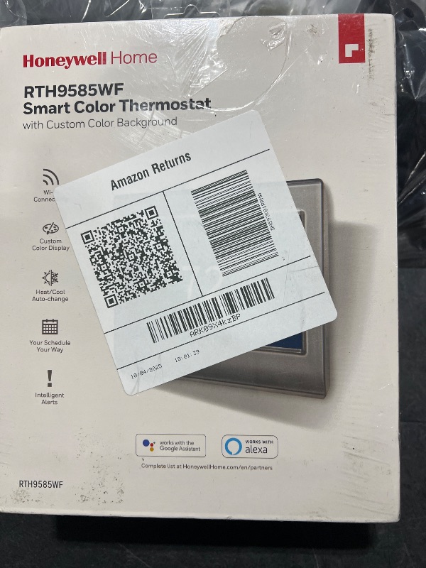 Photo 1 of Honeywell Home RTH9585WF Wi-Fi Smart Color Thermostat, 7 Day Programmable, Touch Screen, Energy Star, Alexa Ready, C-Wire Required, Not Compatible with Line Volt Heating Gray