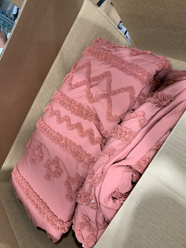 Photo 1 of Bedsure Tufted Boho Comforter Set King Size - Grayish Pink Boho Bed Set, GentleSoft™ 3 Pieces Farmhouse Shabby Chic Embroidery Bedding, Gifts for Woman, Soft Jacquard King Comforter for All Seasons