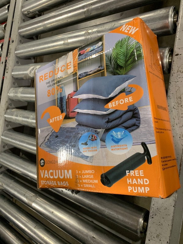 Photo 1 of 12 Pack Vacuum Storage Bags (3 Jumbo, 3 Large, 3 Medium, 3 Small),Plastic Packaging Bags,Space Saver Sealer Compression Bags with Travel Hand Pump for Blankets, Comforters, Pillows, Clothes Storage