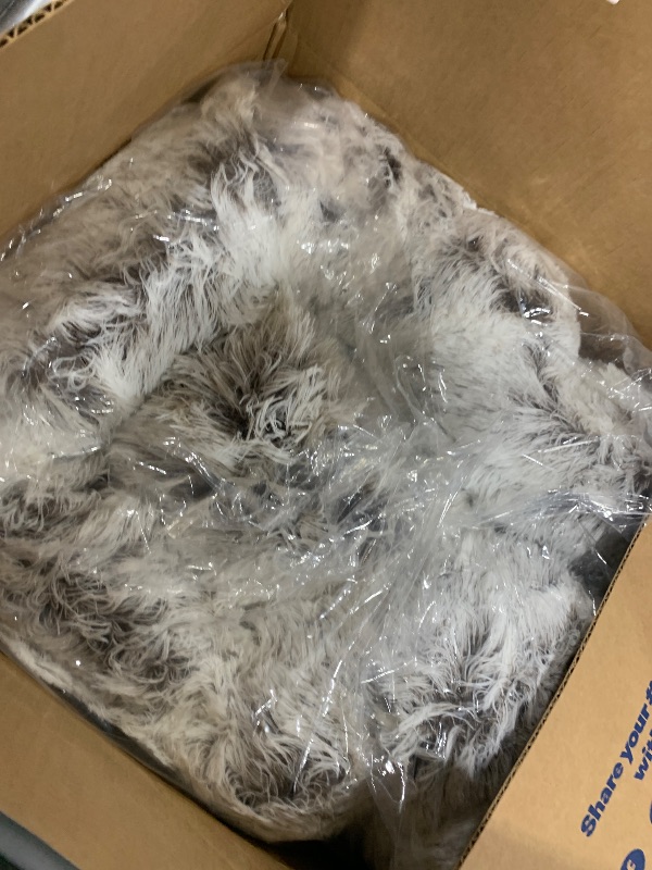 Photo 1 of Coohom Oval Calming Donut Cuddler Dog Bed,Shag Faux Fur Cat Bed Washable Round Pillow Pet Bed(30"/36"/43") for Small Medium Dogs (XL(36"x27"x7"),Light Brown)