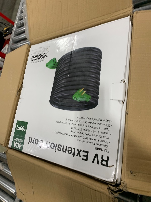 Photo 1 of RVGUARD 50 Amp 100 Foot RV/EV Extension Cord, NEMA 14-50P/R Heavy Duty Extension Cord with LED Power Indicator and Cord Organizer, Green, ETL Listed