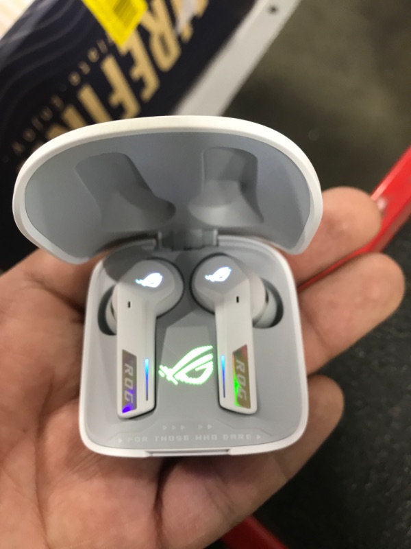 Photo 1 of ASUS ROG Cetra True Wireless Gaming Headphones (2.4 GHz & Bluetooth 5.3, ROG SpeedNova, 24-bit 96 kHz Audio, Bone-Conduction AI Microphones, Adaptive ANC, 46-Hour Battery Life)- Moonlight White