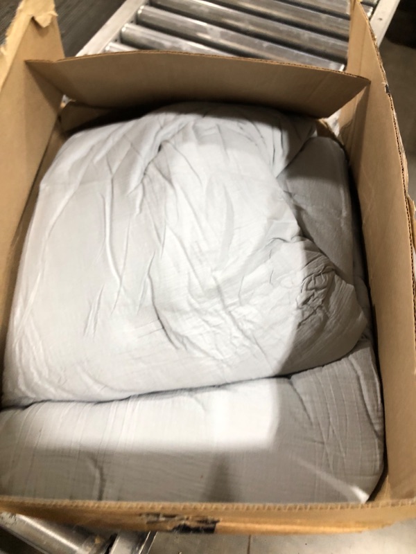 Photo 1 of Chezmoi Collection Breeze 3-Piece 100% Cotton Muslin King Comforter Set, Light Blue-Gray Soft Washed Cotton Gauze Comforter, Lightweight Breathable Reversible 240GSM Fill Summer Bedding