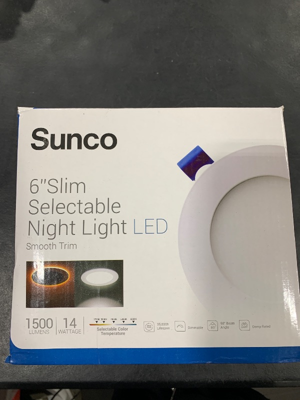 Photo 1 of Sunco 6 Pack 6 Inch LED Recessed Light with Night Light, Canless Recessed Lighting, 1500 LM, 15W (150W Equivalent), Selectable CCT 2700K/3000K/4000K/5000K/6000K, Dimmable, with Junction Box.