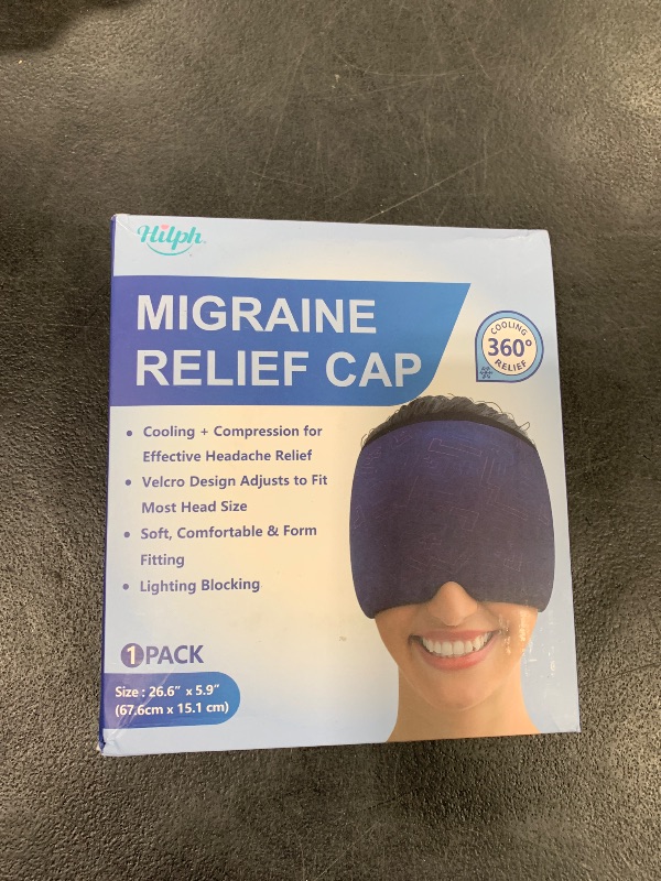 Photo 1 of Hilph Adjustable Headache Ice Pack Wrap - Migraine Relief Ice Cap with Soft Thickened Gel, Hot & Cold Therapy Migraine Mask for Headache, Tension, Sinus, Stress, Hangover & Puffy Eyes - Blue
