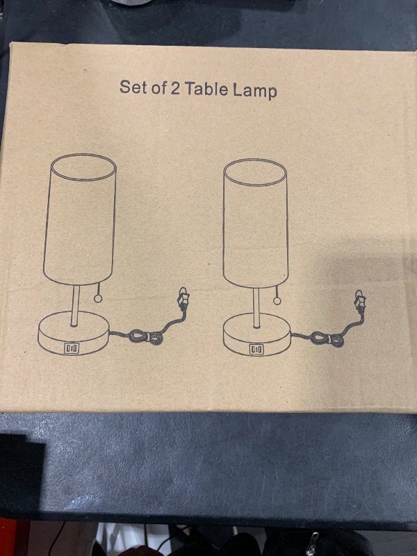 Photo 1 of Set of 2 Table Lamps with 2 USB Ports, Modern Bedside, Desk Lamps with Pull Chain, Nightstand Lamps with Cream Fabric Shade and Oak Metal Base for Living Room Bedroom Office Reading Dorm Hotel