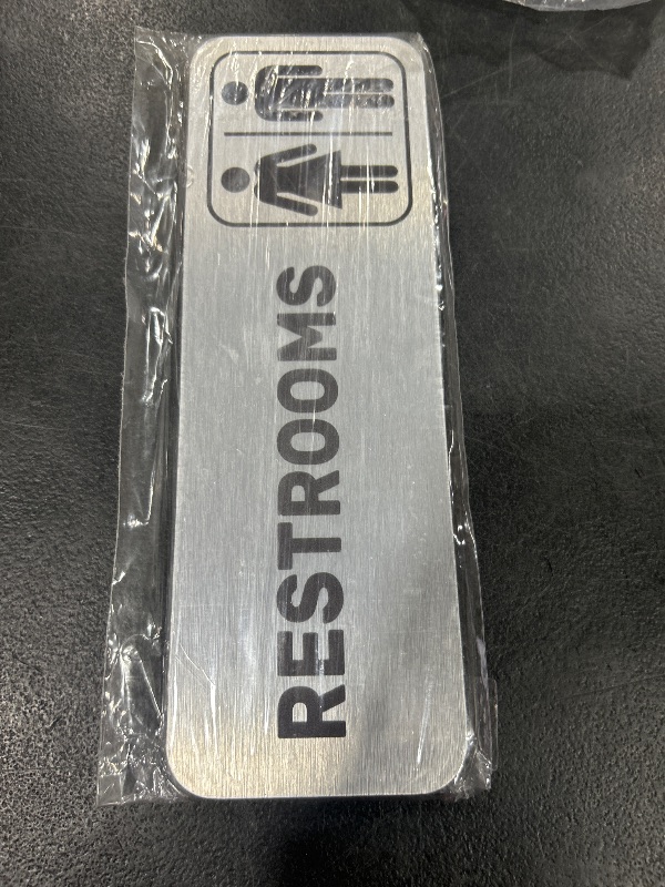 Photo 1 of Restrooms Sign (Brushed Aluminum) - Men and Women Modern Bathroom Signage - Restroom Signs for Business - Bathroom Signs for Business