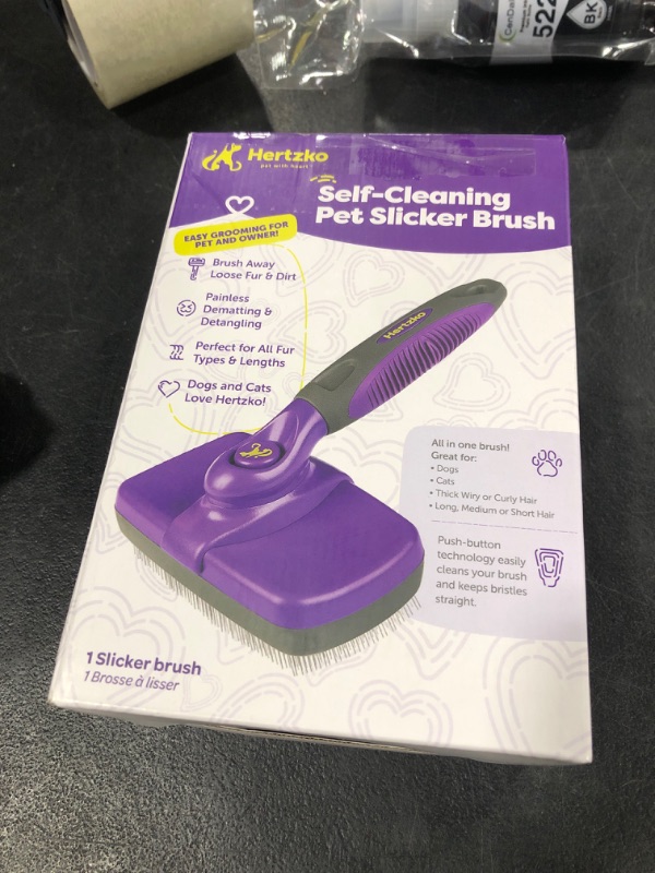 Photo 1 of Hertzko Self Cleaning Slicker Brush for Dogs and Cats - Pet Hair Brush for Shedding Long and Short Hair - Easy Clean Retractable Bristles - Cat and Dog Grooming Tool - Purple