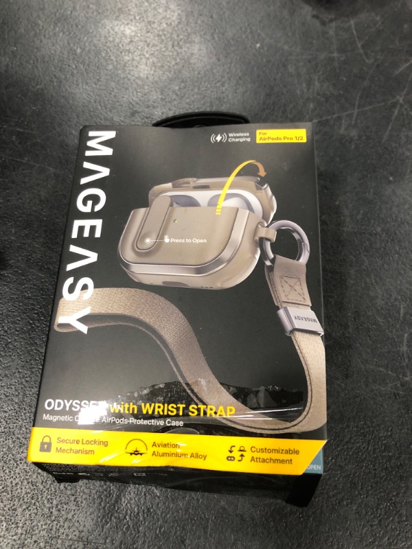 Photo 1 of MAGEASY Design for AirPods Pro 2 Case Cover - Rugged AirPods Pro Case with Lock | Work with Cable, Official Apple Watch & MagSafe Charging | Include Carabiner & Wrist Strap - Odyssey