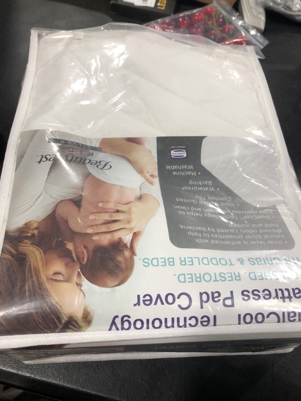 Photo 1 of Beautyrest Kids Silver DualCool Technology Fitted Baby Crib Mattress Pad Cover | Waterproof | 52” x 28” | Machine Washable, White.