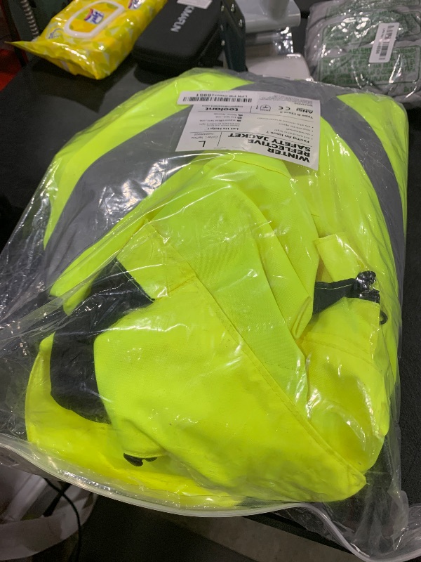 Photo 1 of toolant Reflective Waterproof Safety Jacket for Men - High Visibility, Insulated, Comfortable, Multiple Pockets - Designed for Work, Construction, and Outdoor, Yellow, L