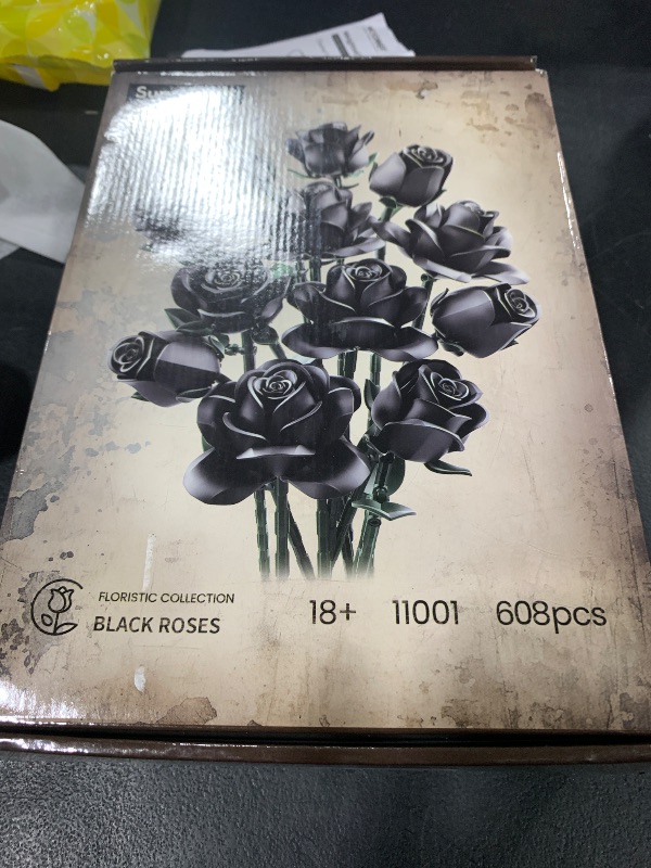 Photo 1 of Black Roses Bouquet Building Set, Artificial Flowers Botanical Collection Blocks Kit Compatible with Lego for Adults Women - Gift for Mother's Day - Gothic Home Decor - IA11001 (608PCS)