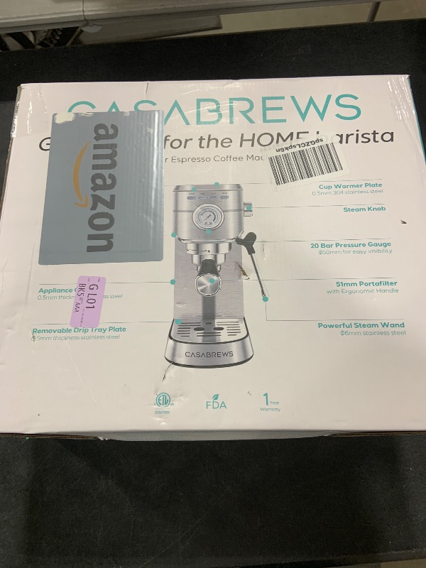 Photo 1 of CASABREWS CM5418 Espresso Machine 20 Bar, Compact Espresso Maker with Steam Milk Frother, Stainless Steel Coffee Machine with 34oz Removable Water Tank for Cappuccino, Latte, Silver