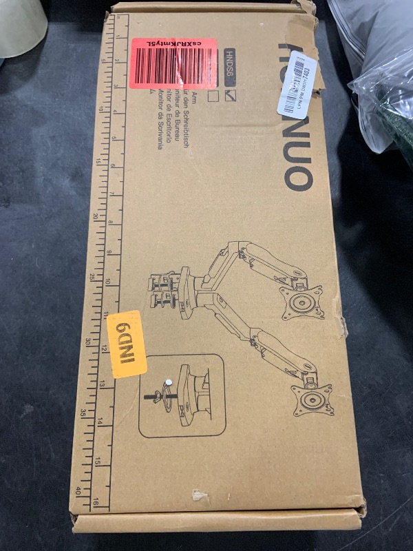 Photo 1 of HUANUO Dual Monitor Stand - Full Adjustable Monitor Desk Mount Swivel Vesa Bracket with C Clamp, Grommet Mounting Base for 13 to 32 Inch Computer Screens - Each Arm Holds 4.4 to 19.8lbs