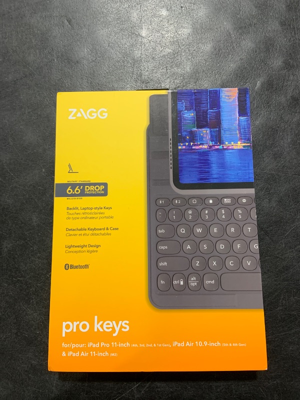 Photo 1 of ZAGG Pro Keys Detachable Case and Wireless Keyboard for Apple iPad Air 11" (M3)/ Pro 11" (Gen 1,2,3,4) and iPad Air (Gen 4,5,& M2), Bluetooth Pairing, Apple Pencil Holder, 6.6ft Drop Protection