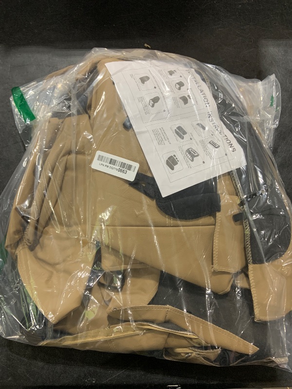 Photo 1 of P&J AUTO Premium PU Leather Car Seat Cover Full Set in 11pcs Universal Fit for Cars Trucks Vans & SUVs Airbag Compatible Beige