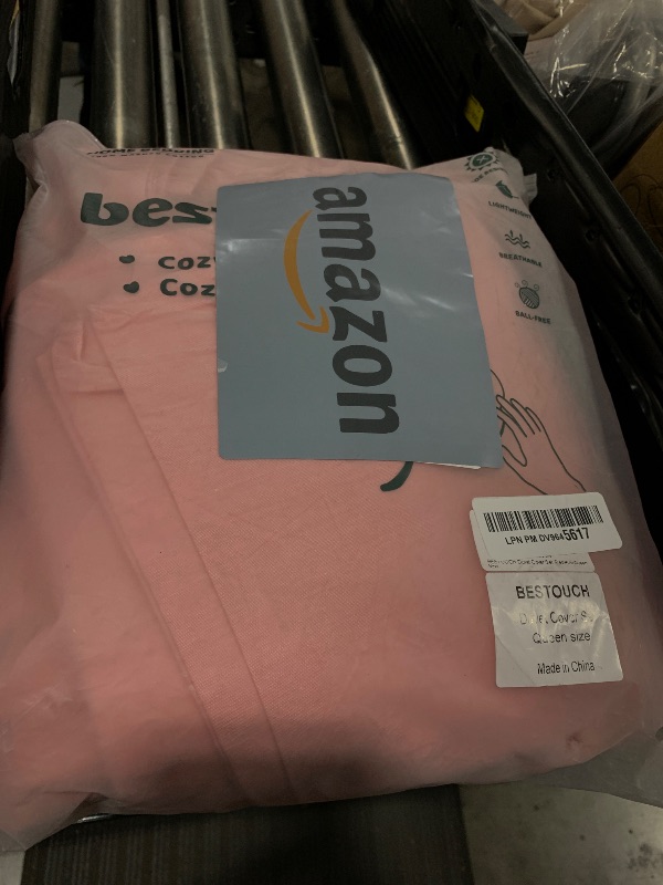 Photo 1 of BESTOUCH Duvet Cover Set 100% Washed Cotton Linen Feel Super Soft Comfortable Chic Lightweight 3 PCs Home Bedding Set Solid Red Pink Queen