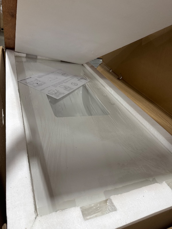 Photo 1 of EQLOO 48 Inch Solid White Vanity Sink Top, Engineered Stone Vanity Top with Rectangular Undermount Ceramic Sink, 8 Inch Widespread Faucet Hole with Backsplash Countertops for Bathroom