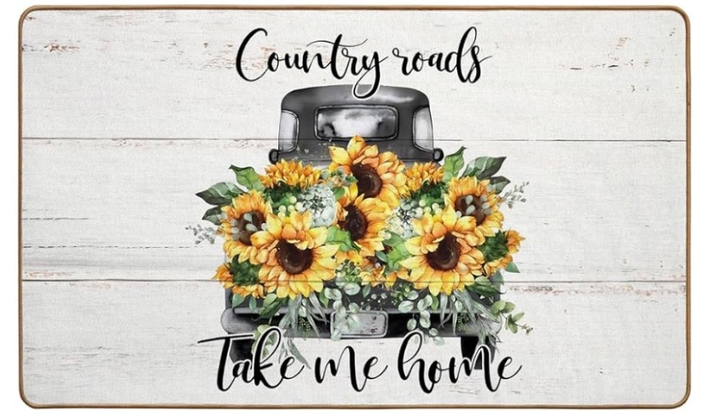 Photo 1 of Spring Sunflower Welcome Mat Front Door Mat Indoor Outdoor Entrance, Farmhouse Sunflower Truck Spring Decorations for Home Doormat Porch Floor Mat, 30x17 Inch