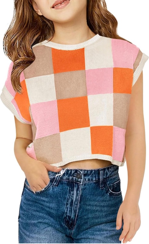Photo 1 of Haloumoning Girls Summer Crop Tops Color Block Vest Cute Tanks Cap Sleeve Tee Loose Kids Knit Top 5-14 Years
