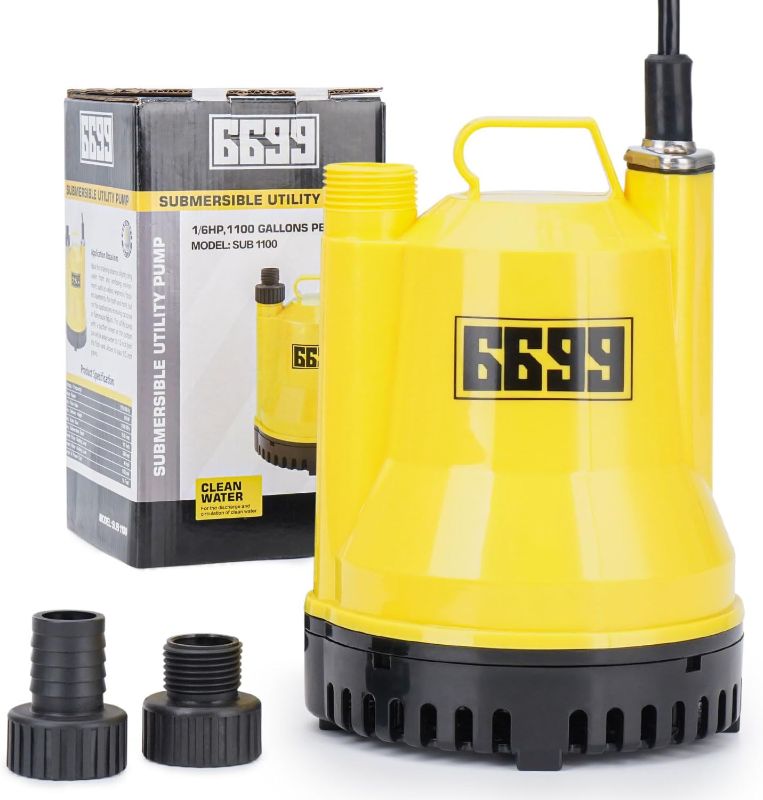 Photo 1 of 1/6HP Portable Utility Pump Submersible Small Backup Sump Pump Draining pump to Remove Water from Flooding House Basement Pool Tankless Heater Flushing Pump with 10-Foot Cord SUB 1100
