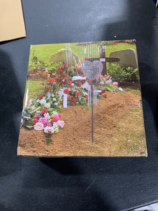 Photo 1 of bocola Resin Heart Wind Chime with Rose & Angel Wings Engravings - Memorial Plaques for Garden Cemetery Grave Decoration-Sympathy Gifts for Loss of Loved One