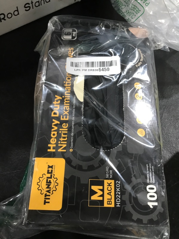 Photo 1 of TitanFlex Heavy-Duty Black Disposable Nitrile Gloves, Box of 100, 6-mil, Fully Textured, Powder-Free, Latex-Free, Non-Sterile