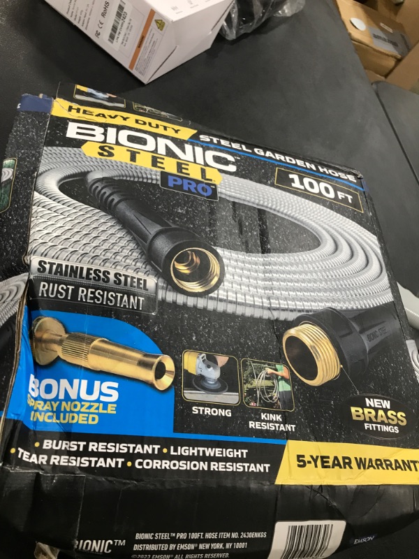 Photo 1 of Bionic Steel PRO 100 Ft Garden Hose with Nozzle, Premium 304 Stainless Steel Metal Water Hose 100Ft Flexible Hose, Rust Proof, Lightweight, Heavy Duty, Crush Resistant Fittings, 500 PSI, 2025 Model