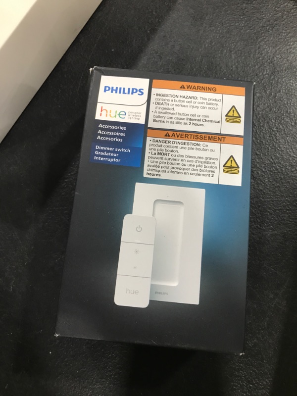 Photo 1 of Philips Hue Smart Dimmer Switch with Remote, White - 1 Pack - Turns Hue Lights On, Off, Dims or Brightens - Requires Hue Bridge - Easy, No-Wire Installation