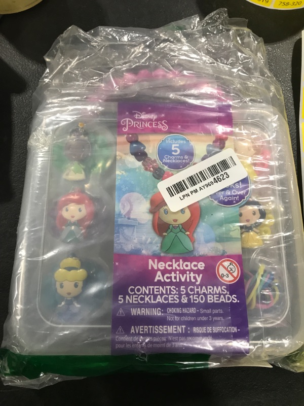 Photo 1 of Disney Princess Necklace Activity, 160-Piece Jewelry Making Kit, Preschool Arts and Crafts, Kids Toys for Ages 3 Up