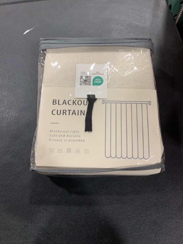 Photo 1 of 100% Blackout Shield Linen Blackout Curtains for Bedroom 84 Inches Long, Back Tab/Rod Pocket Living Room Drapes, Thermal Insulated Blackout Curtains 2 Panels Set, 50" W x 84" L, Cream
