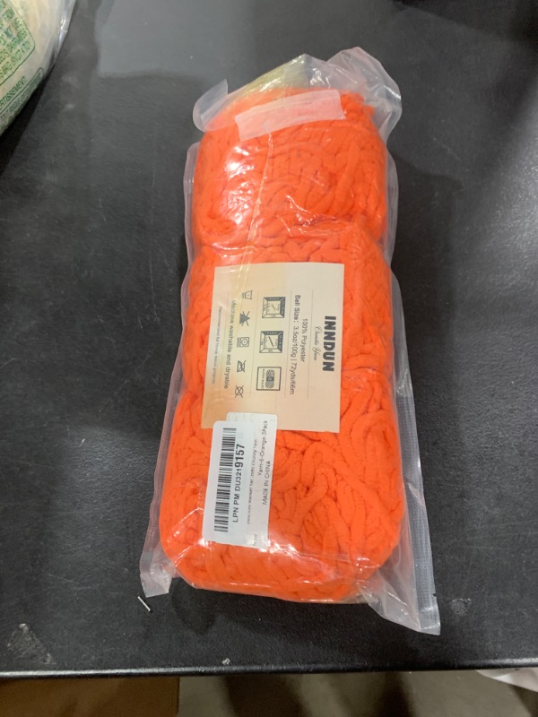 Photo 1 of INNDUN Blanket Yarn 3 Pack of 100g/3.5oz - Orange Chenille Yarn 6 Super Bulky - Knitting, Crocheting & Crafts Chunky Yarn
