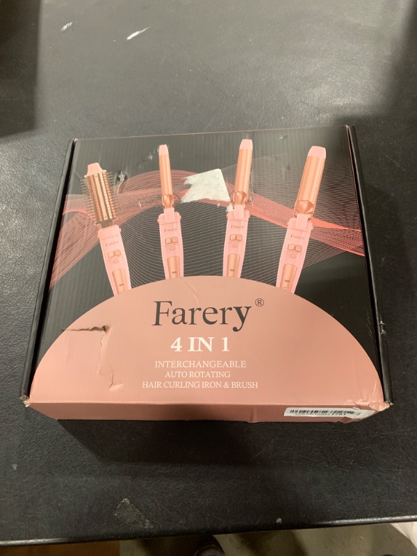 Photo 1 of FARERY 4-in-1 Interchangeable Automatic Rotating Curling Iron & Thermal Brush Set, 0.75''/1''/1.25'' Curling Iron & 1.5'' Heating Round Curling Brush, ONE Heat 410°F, Pink