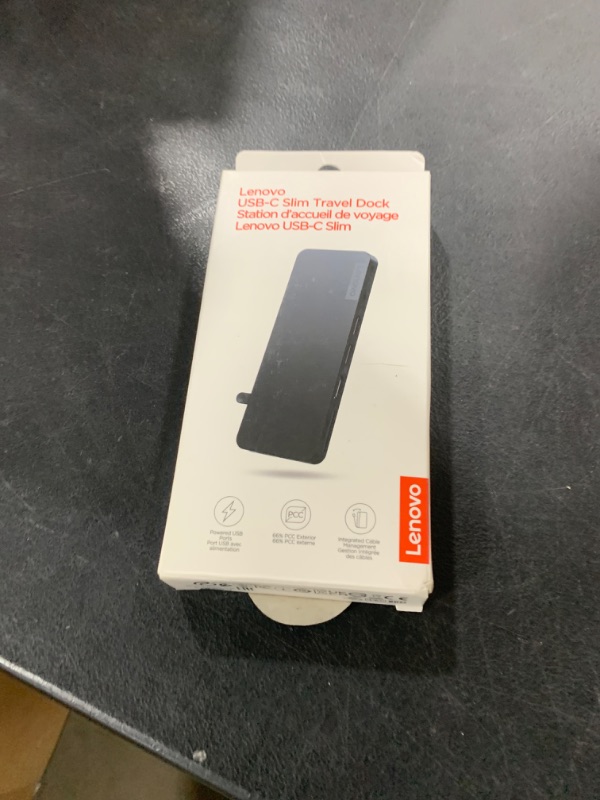 Photo 1 of Lenovo USB-C Slim Travel Dock, 8 Ports, Up to 65W PD Pass Through, Integrated USB-C Cable, 4K Display Support, Black