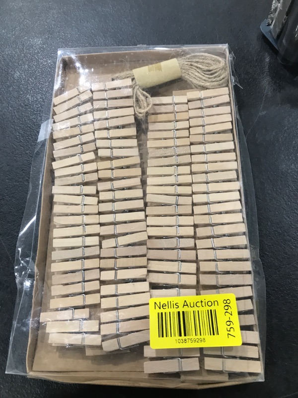 Photo 1 of 1.35 Inch Mini ClothesPins for Photo?100 Pcs? with 32 Feet Jute Twine?Mini Clothes Pins for Crafts,Wooden Small Clothes Pins for Pictures,Tiny Decorative Clothespins for Baby Shower(Natural Color)