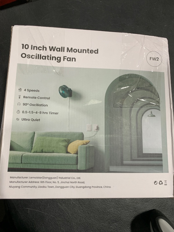 Photo 1 of 10 Inch Oscillating Wall Mount Small Fan with Remote Control and Timer, 4 Speeds, Included Adapter, 60°Adjustable Tilt, High Velocity, 1.8m Cord, Quiet, for RV Bedroom Kitchen Gym, Garage