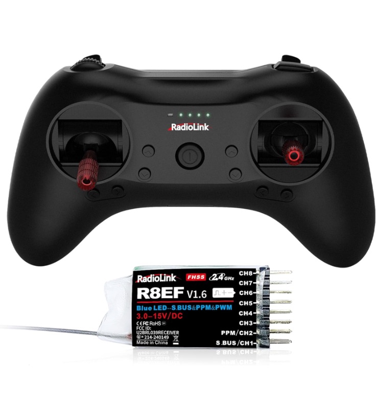 Photo 1 of Radiolink T8S 8 Channels 2.4G RC Pocket Size Transmitter and Receiver R8EF RX, Radio Remote Controller, Built-in Rechargeable 1S Battery for Quad Drone/Airplane/Car/Boat/Robot and More (M2 Left Hand)