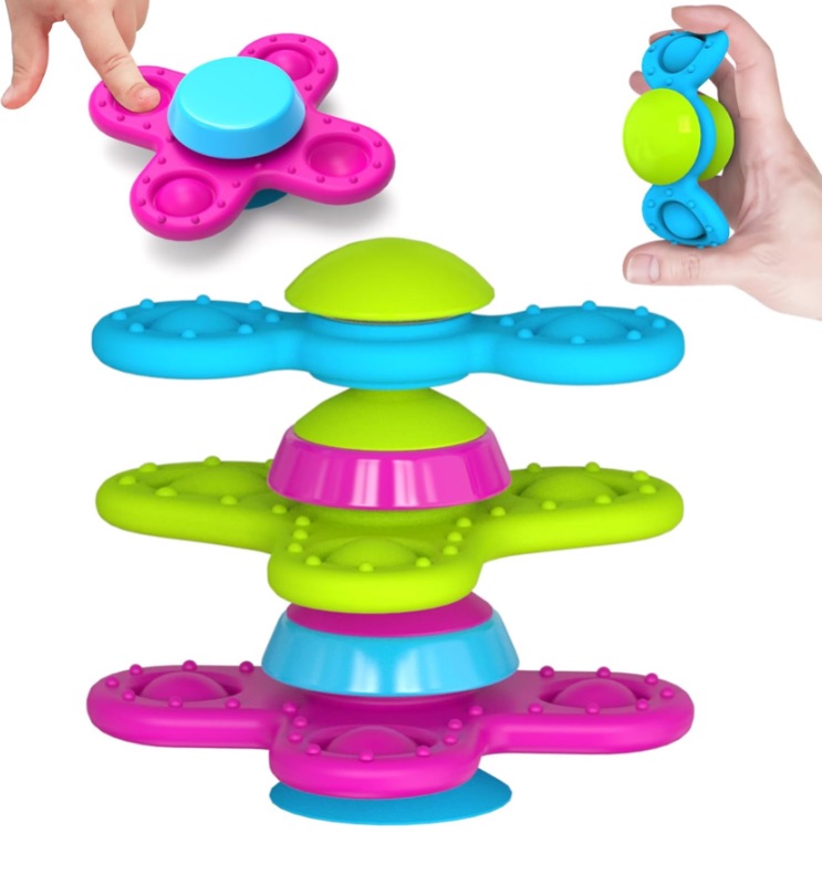 Photo 1 of Suction Cup Spinner Toys for 1 Year Old Boy Girl 3PCS Spinning Toys for Toddlers 1-3 Sensory Toys Infant Bath Toys Travel Toys for Babies 10-12 Months, First Birthday Baby Gifts for 1 Year Old
