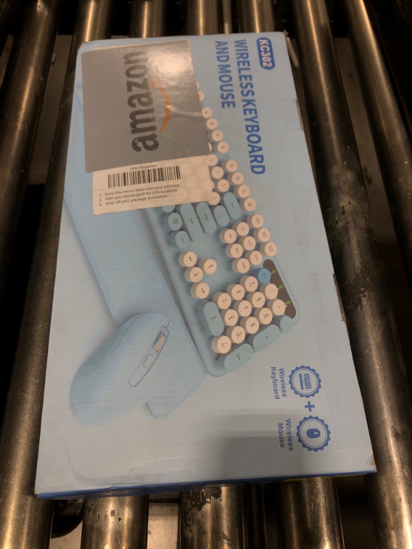 Photo 1 of Wireless Keyboard and Mouse Combo, Full-Size Retro Typewriter Keyboard with Detachable Wrist Rest, Round Keycaps, Sleep Mode & Tilt Legs, 2.4GHz Cordless Connection for Windows/PC (Robin Egg Blue)